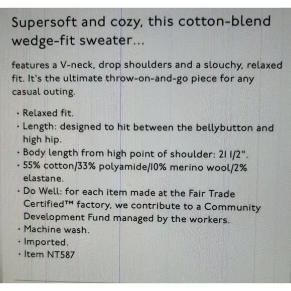 Madewell Wedged V-Neck Sweater Ivory Cotton Wool Blend Size XL NT587 - Picture 5 of 9